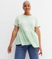 New Look Curves Light Green Short Sleeve Peplum T-Shirt